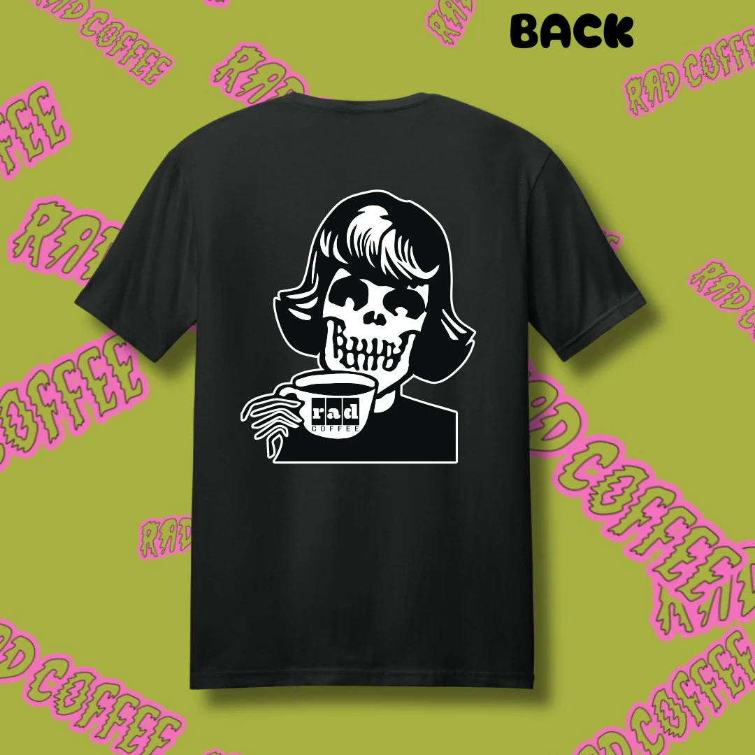 Rad Coffee Lady Bones Tee – 10 Year Anniversary Edition - Image 3
